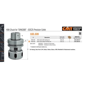 CMT Mandrină fără rulment HSK-F63 H78  DIN-638  DR