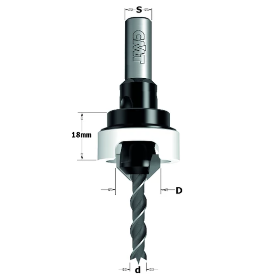 CMT Coadă adaptor burghiu -zencuitor la 45 ° cu limitator de adâncime