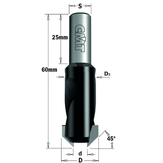 CMT Coadă adaptor burghiu - zecuitor la 45 °placat cu carbură