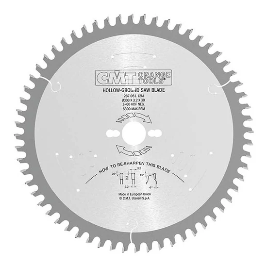 CMT  Pânză circulară industrială, cu holcher pentru panouri laminate pentru tăieturi fine D=220-303 B=30