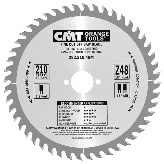 Pânză fierăstrău circular industrial, de precizie, pentru mașini portabile CMT D=120-240 B=16-30 Z=36-64