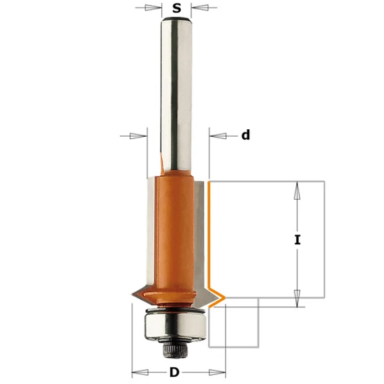 CMT Freză de curățare cu cuțite din carbură în V cu rulment, D=12,7/19x25,4; S=6-12,7