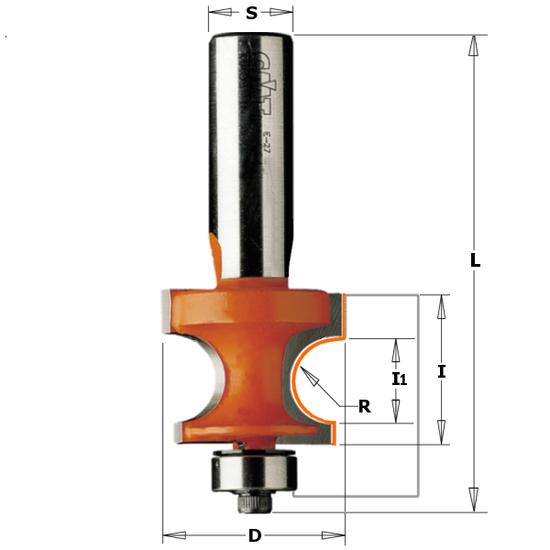 CMT Freză pentru profilare margini, formă semicerc, cu rulment, R=3,2-6,35; S=12,7