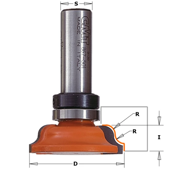 CMT Freză de profilat din carbură, cu rulment, R=4-6,35; S=8-12,7