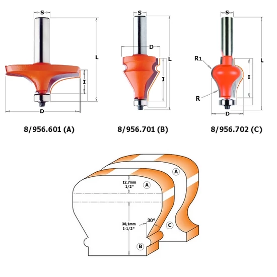 CMT Freză pentru mână curentă profil 'A-B-C' , S=12-12,7