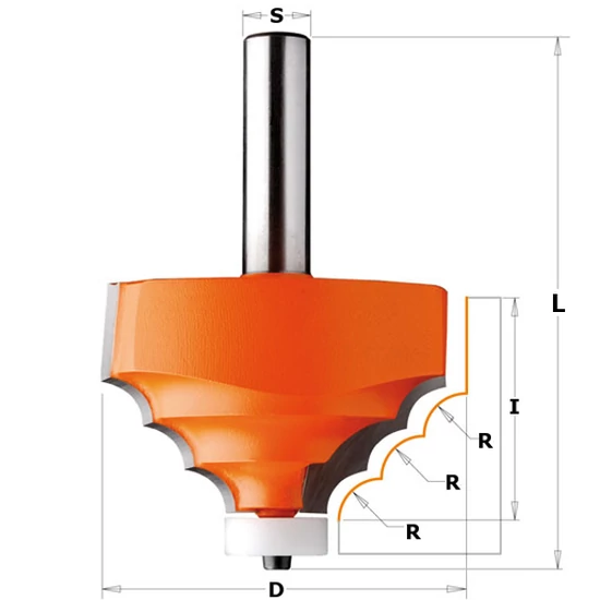 CMT Freză de profilat contur panouri acrilice, cu rulment, S=12-12,7