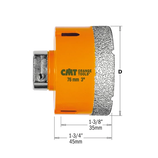 CMT Carotă diamantată de dimensiuni 32-111 mm ,tăiere uscată