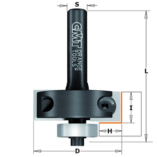 CMT Freză pentru falț cu plăcuțe amovibile și rulment,  IxH=12x12,7; S=6,35-12,7